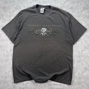 Vintage Harley Davidson Motorcycle Biker Skull Graphic Gray T-Shirt Size XL